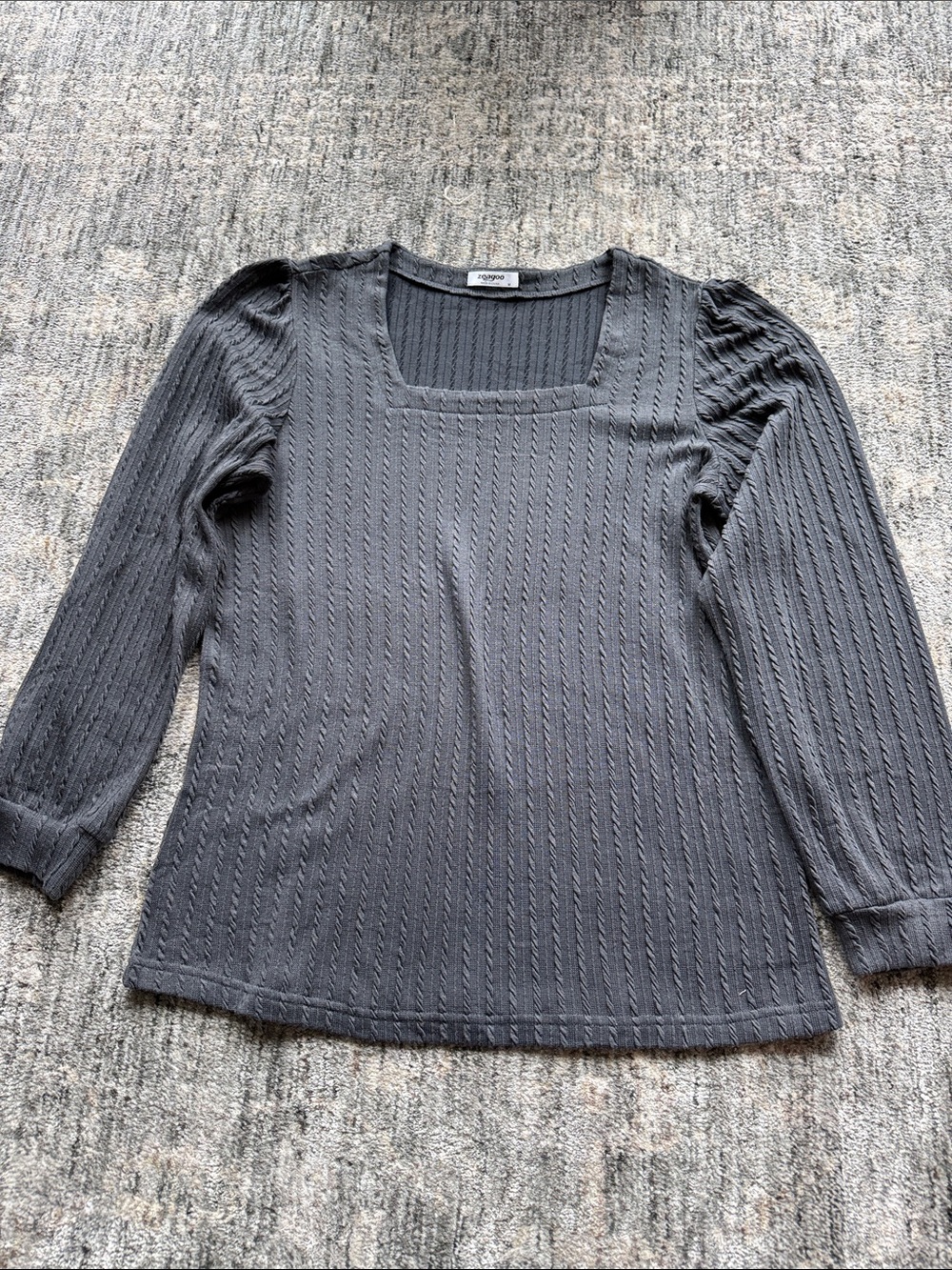 zeagoo Gray Long Sleeve Square Neck Knit Top